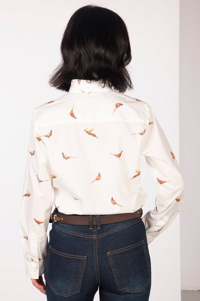 Rüschenhemd für Damen aus Oxford-Baumwolle - Ivy - Fasan Weiß