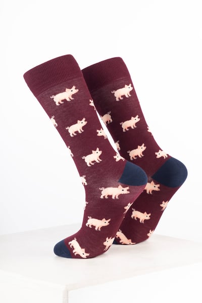 Men’s Bamboo Rich Animal Ankle Socks - Vin Pink Pig
