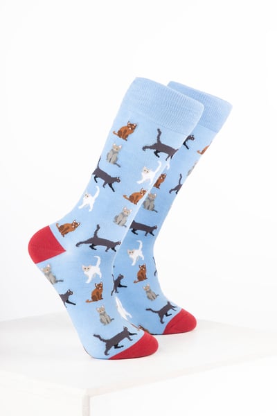 Women’s Bamboo Rich Animal Ankle Socks - Cat Soft Blue