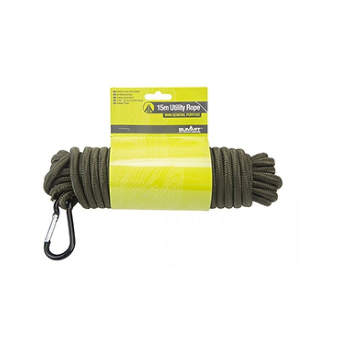 Summit Green Utility Rope With Carabiner 15m x 9mm UK