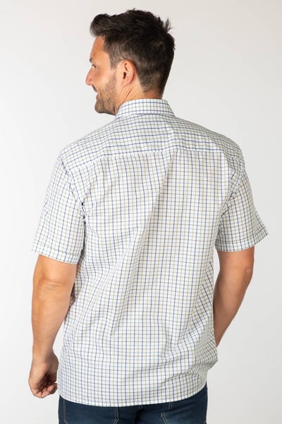 Men's Cotton-Rich Short Sleeved Shirts - Tattersall Blue