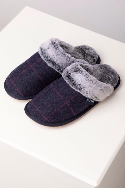 Ladies Tweed Slippers - Beswick - Navy