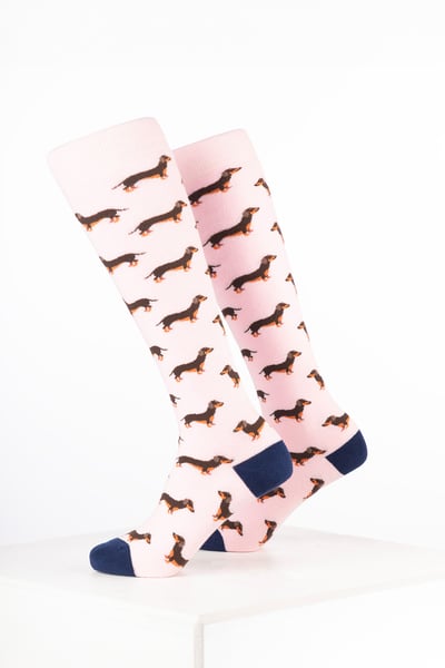 Kids Animal Welly Socks - Dachshund Soft Pink