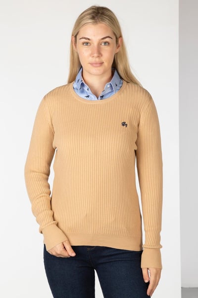 Ladies Crew Neck Ribbed Jumper - Gemma - Beige