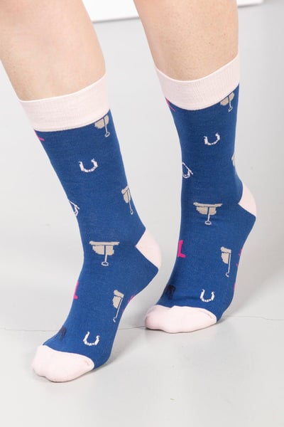 Ladies Pony Print Ankle Socks - Blue