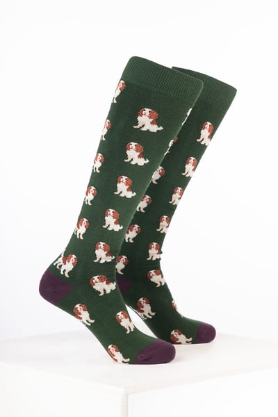 Women’s Dog Welly Socks - Spaniel Dark Olive