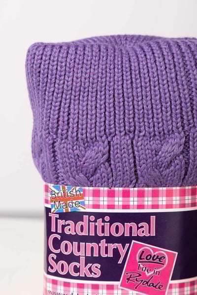 Ladies Cable Knit Socks - Lilac/Purple