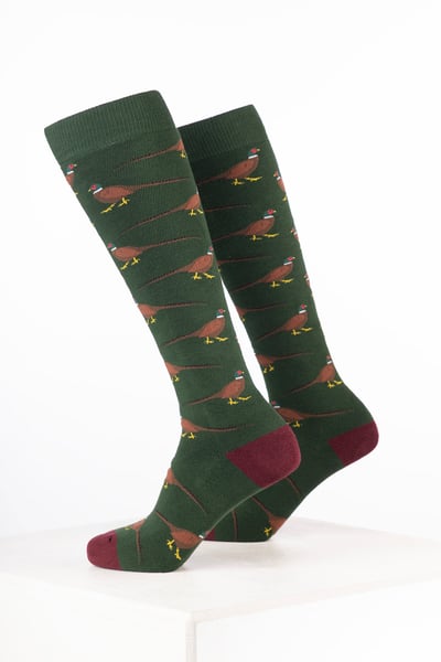 Men's Bird Welly Socks - Walking Pheasant Dark Olive
