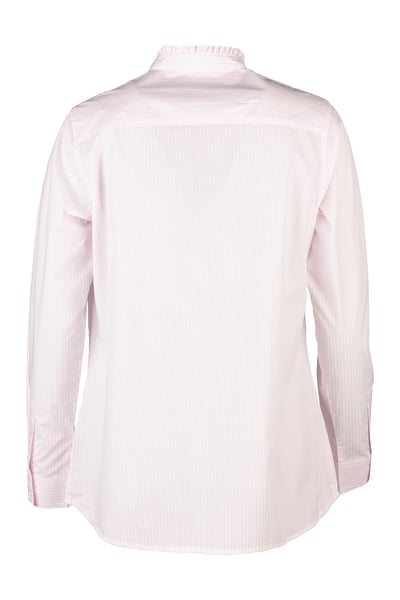 Ladies Oxford Cotton Ruffled Shirt - Ivy - Pink Stripe