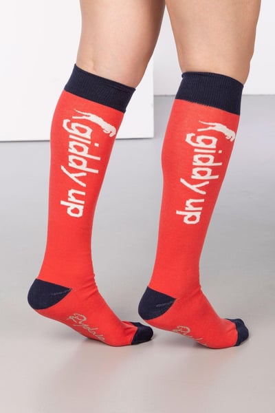 Ladies Giddy Up Knee Length Socks - Cherry