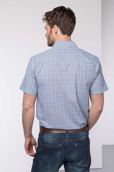 Men's Short Sleeved Checked Shirts - Stokesley Blue