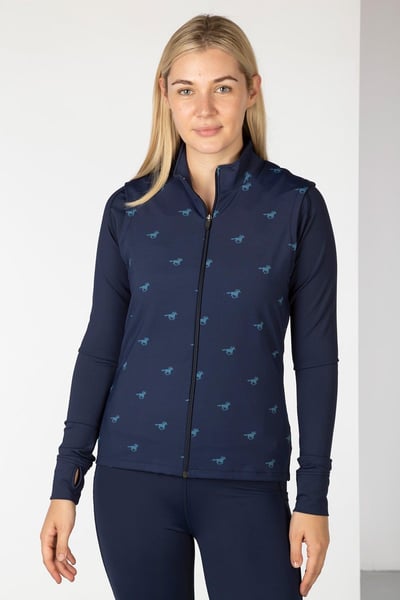 Ladies Patterned Sports Gilet - Skerne - Galloping Horse Navy