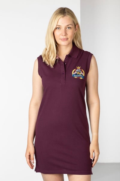 Ladies Sleeveless Polo Dress - Charlie - Damson