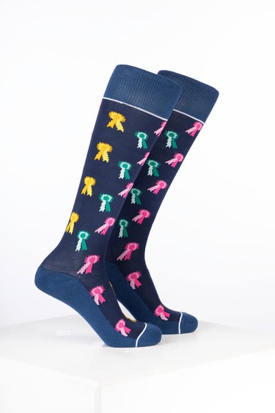 Junior Bamboo Rich Reitsocken mit Pferdemotiv - Rosette Marineblau