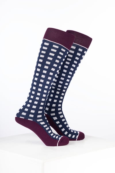 Women’s Bamboo Rich Checked Riding Socks - Gingham Navy