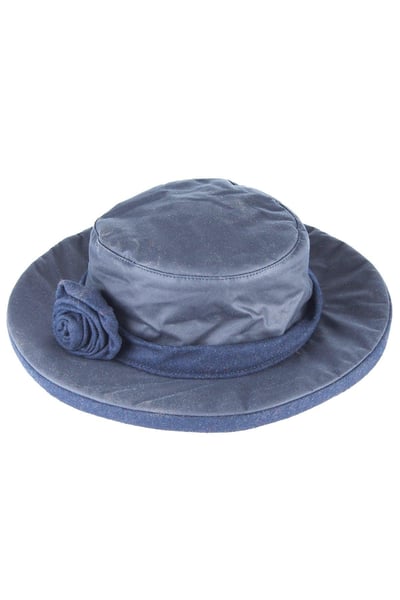 Ladies Wax Cotton Rose Hat - Navy