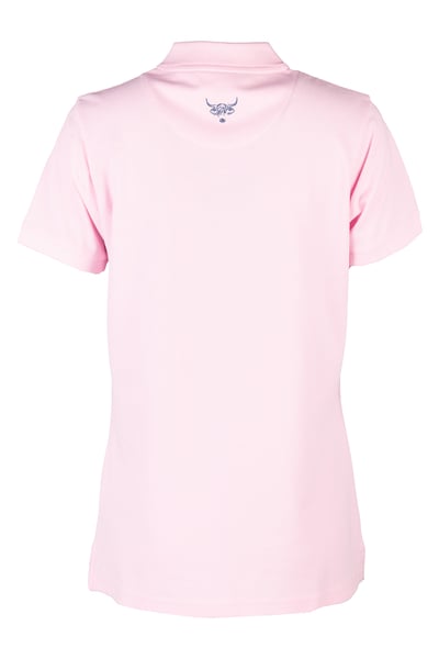 Ladies Highland Cow Polo Shirt - Kirby - Soft Pink