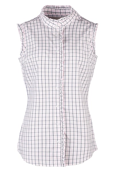 Ladies Ruffled Sleeveless Shirt - Ivy - Ellie Check Navy