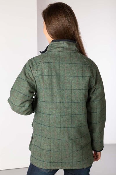 Ladies Long Tweed Coat - Blue Check