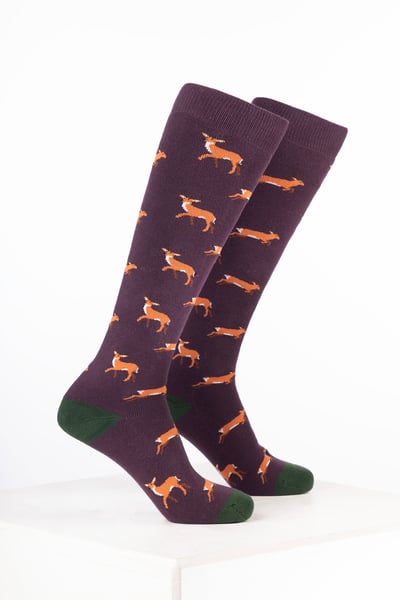 Women’s Animal Welly Socks - Deer Dark Berry
