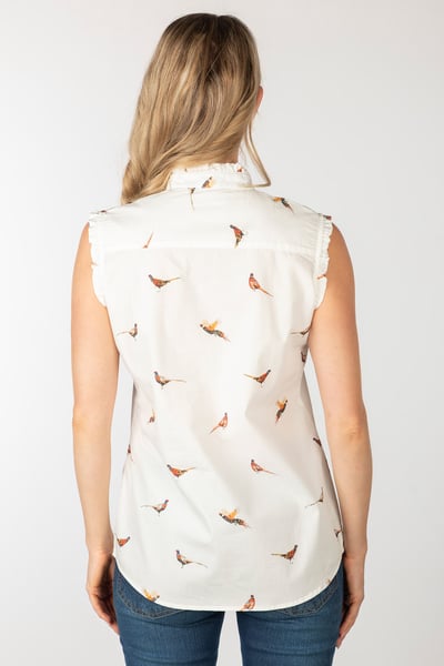 Ladies Ruffled Sleeveless Overhead Shirt - Wistow - Pheasant White
