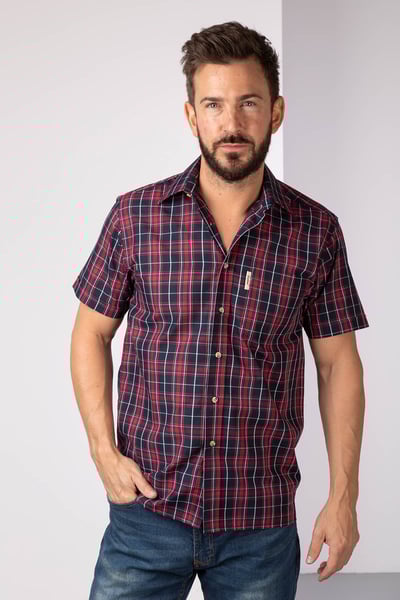 Men's Short Sleeved Checked Shirts - Sherburn Red