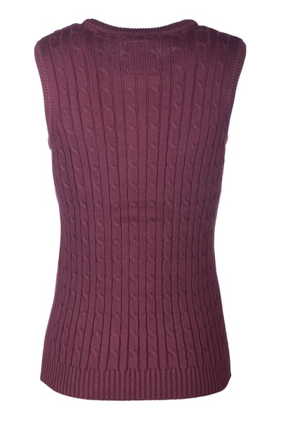 Ladies Crew Neck Cable Knit Vest - Emma - Burgundy