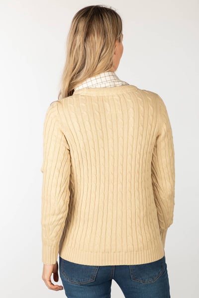 Ladies Crew Neck Cable Knit Jumper - Emma - Beige