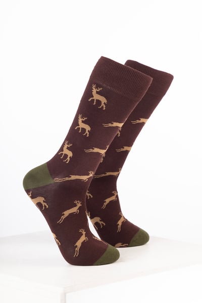 Men’s Bamboo Rich Animal Ankle Socks - Stag Brown