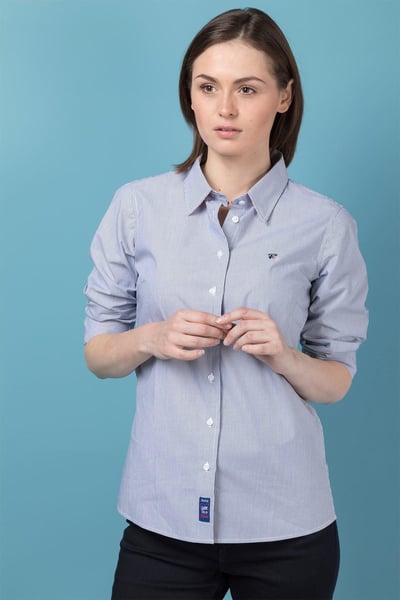 Ladies Oxford Cotton Shirts - Anna JBlue/White
