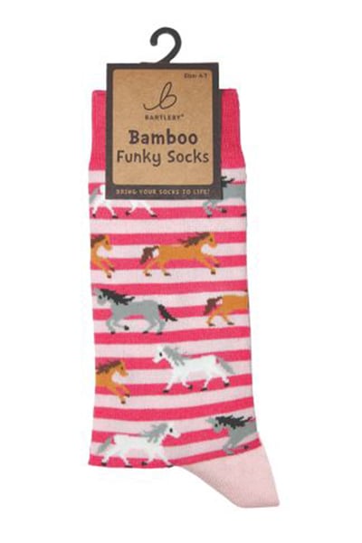 Damen Bambus Funky Socken - Rosa Pferde