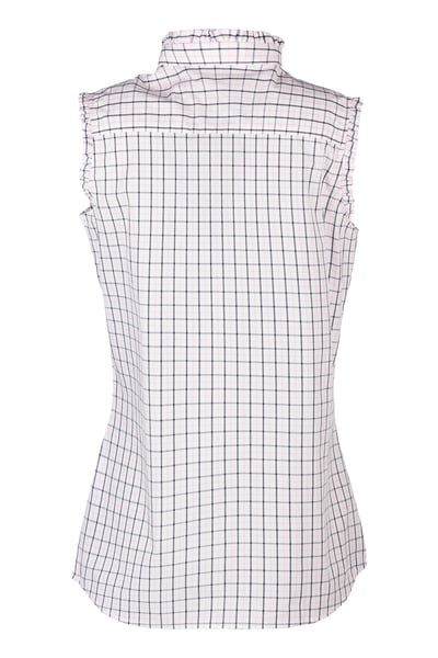 Ladies Ruffled Sleeveless Shirt - Ivy - Ellie Check Navy