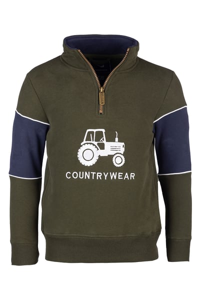 Boys Quarter Zip Sweatshirt - Byland - Tractor Olive