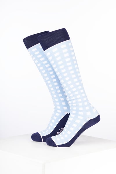 Women’s Bamboo Rich Checked Riding Socks - Gingham Soft Blue
