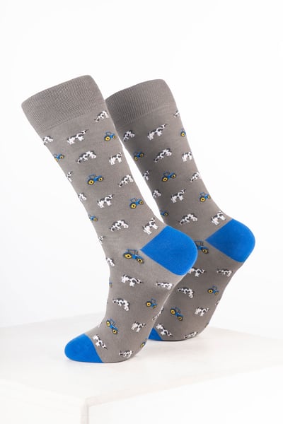 Men’s Farm Ankle Socks - Cow & Tractor Grey