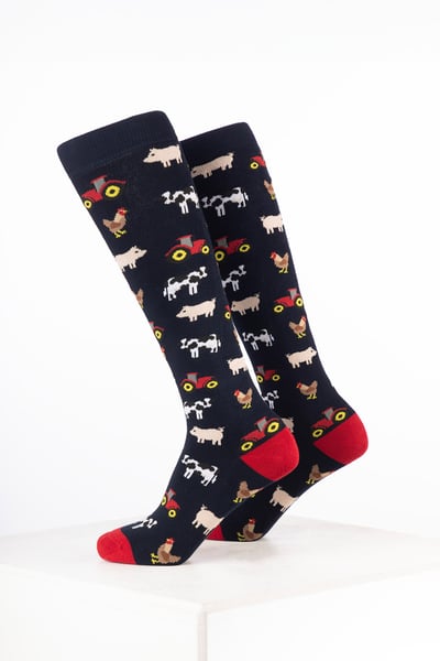 Kids Animal Welly Socks - Farm Yard Navy