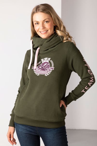 Ladies Horse Head Cross Neck Hoody - Olive