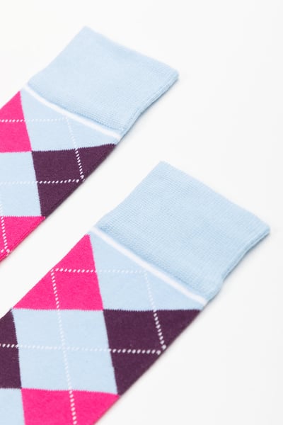 Ladies Argyle Ankle Socks - Argyle Soft Blue/Berry