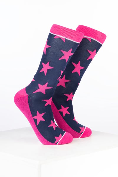 Damen-Sneakersocken aus Bambus mit Sternenmuster - Stern Marineblau/Bonbon