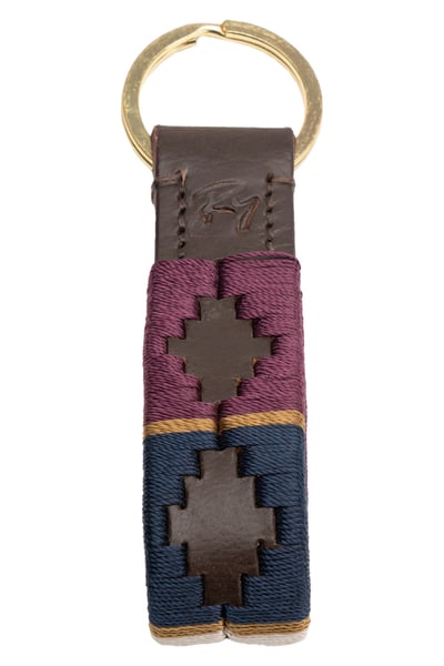 Leder-Schleife Polo-Schlüsselanhänger - Askwith - Beere/Marine/Gold
