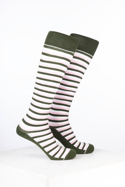 Women’s Bamboo Rich Striped Riding Socks - Stripes Dark Olive/Soft Pink