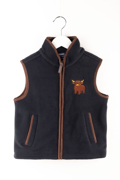 Kid's Mini Fleece Waistcoat - Huggate - Highland Cow Ink
