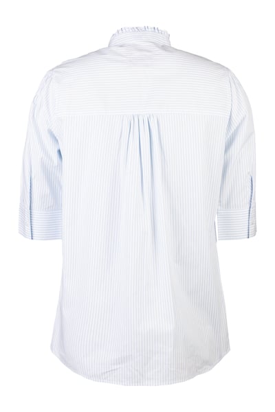 Ladies Ruffled Short Sleeved Shirt - Ivy - Blue Stripe