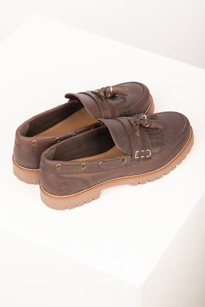 Ladies Chunky Leather Tassel Loafers - Wrelton - Antique Brown