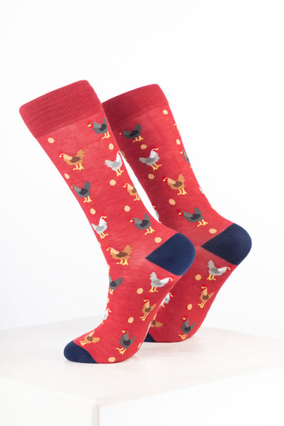 Damen-Knöchelsocken mit Vogelmotiv - Hähnchen Erdbeere