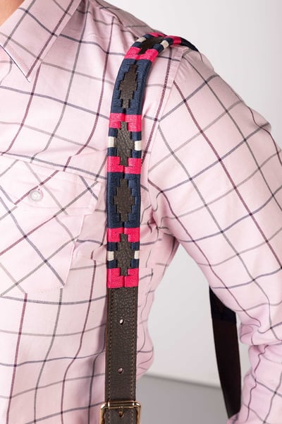 Leather Bag Strap - Brown/Navy/Bonbon