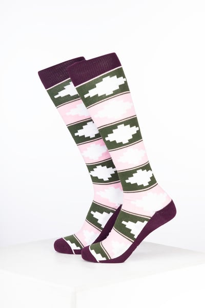 Women’s Bamboo Rich Polo Belt Riding Socks - Polo Dark Olive/Soft Pink/White