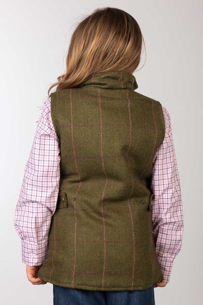 Weste aus Tweed für Mädchen - Dunkelgrüner Tweed