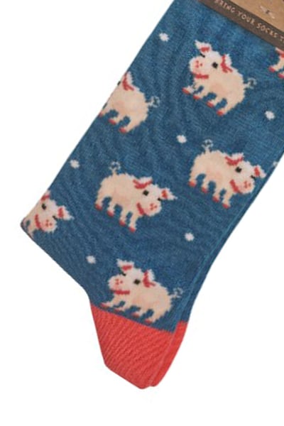 Ladies Bamboo Funky Socks - Cute Pigs