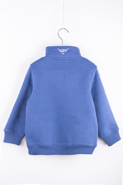 Mini Girls Quarter Zip Sweatshirt - Byland - Highland Cow Mid Blue